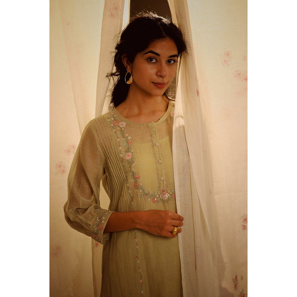 Tatwa Designs Sage Green Camellia Kurta (Set of 3)