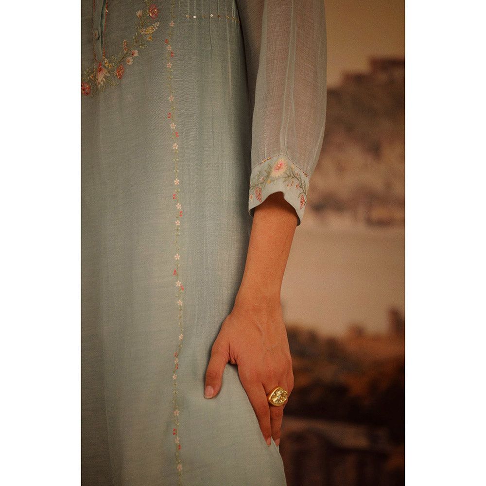 Tatwa Designs Blue Camellia Kurta (Set of 3)