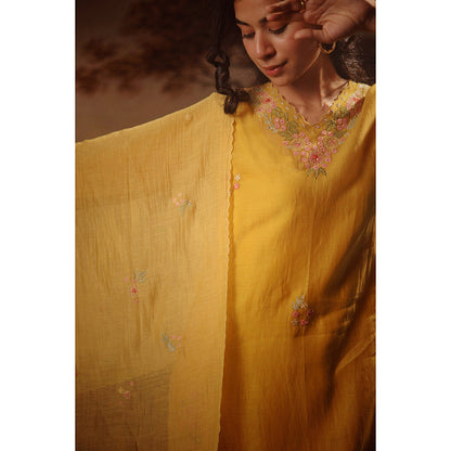 Tatwa Designs Mustard Rangoon Kurta (Set of 3)