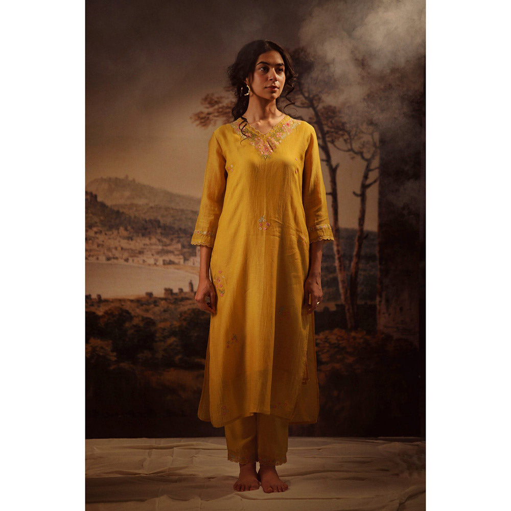 Tatwa Designs Mustard Rangoon Kurta (Set of 3)