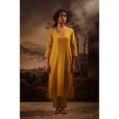 Tatwa Designs Mustard Rangoon Kurta (Set of 3)