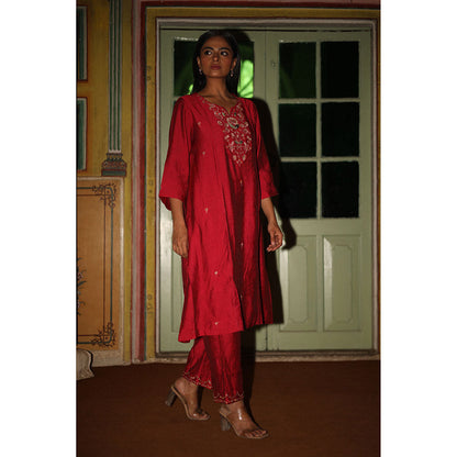 Tatwa Designs Red Floral Bouquet Kurta with Pant & Dupatta (Set of 3)
