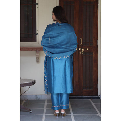 Tatwa Designs Prussian Blue Dream Garden Kurta with Pant & Dupatta (Set of 3)
