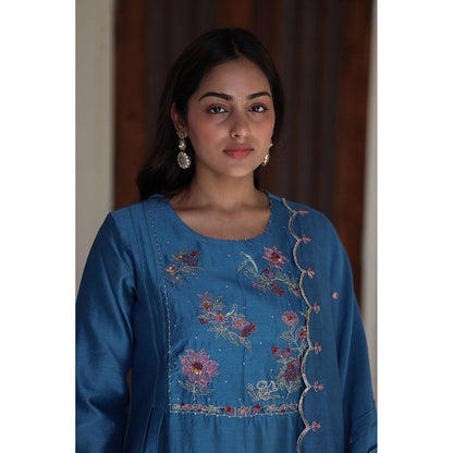 Tatwa Designs Prussian Blue Dream Garden Kurta with Pant & Dupatta (Set of 3)
