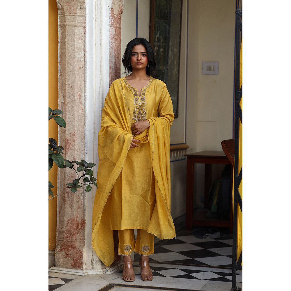 Tatwa Designs Mustard Guldasta Heritage Kurta with Pant & Dupatta (Set of 3)