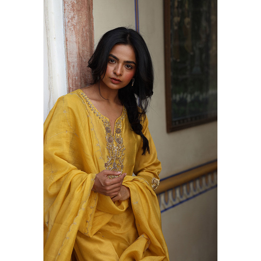Tatwa Designs Mustard Guldasta Heritage Kurta with Pant & Dupatta (Set of 3)