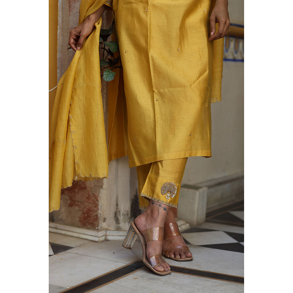 Tatwa Designs Mustard Guldasta Heritage Kurta with Pant & Dupatta (Set of 3)