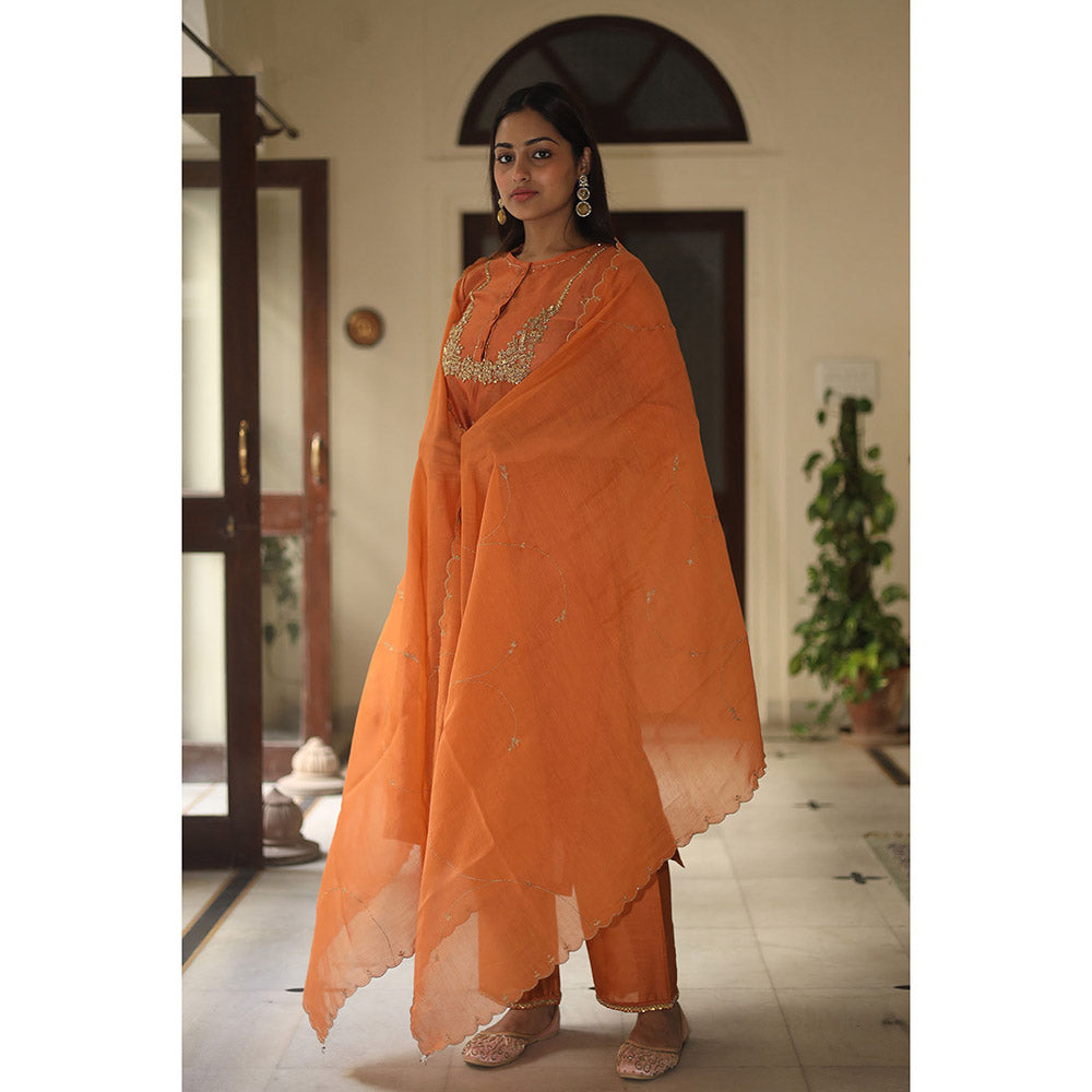 Tatwa Designs Orange Moss Basket Kurta with Pant & Dupatta (Set of 3)