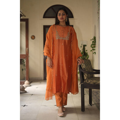 Tatwa Designs Orange Moss Basket Kurta with Pant & Dupatta (Set of 3)