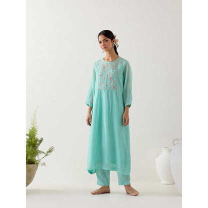 Tatwa Designs Teal Marine Life Kurta with Pant and Slip (Set of 3)