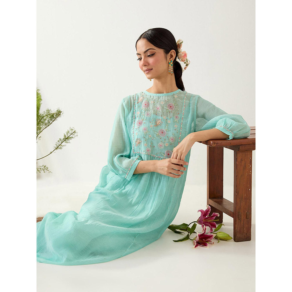Tatwa Designs Teal Marine Life Kurta with Pant and Slip (Set of 3)