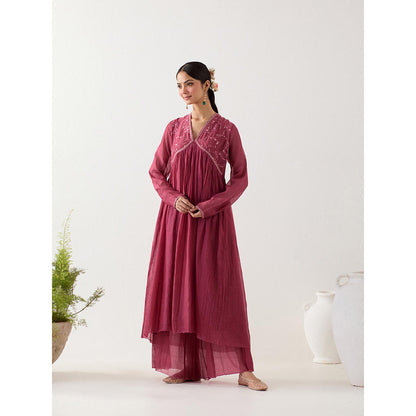 Tatwa Designs Hot Pink Midnight Anarkali Kurta with Sharara and Slip (Set of 3)