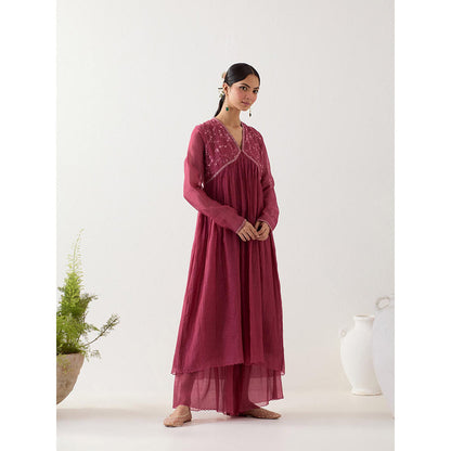 Tatwa Designs Hot Pink Midnight Anarkali Kurta with Sharara and Slip (Set of 3)