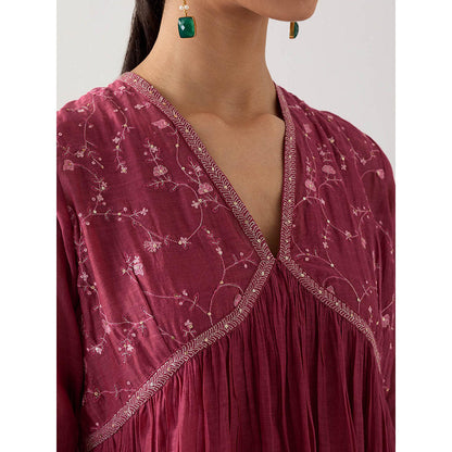 Tatwa Designs Hot Pink Midnight Anarkali Kurta with Sharara and Slip (Set of 3)
