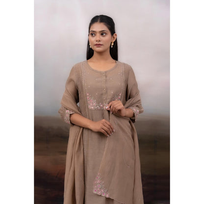 Tatwa Designs Chiku Beaded Bageecha Brown Kurta with Pant and Dupatta (Set of 3)