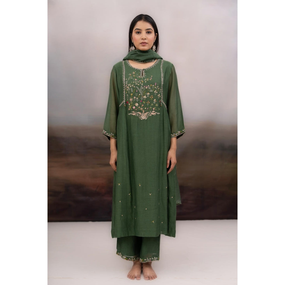 Tatwa Designs Green Falling Stars Kurta with Pant and Dupatta (Set of 3)