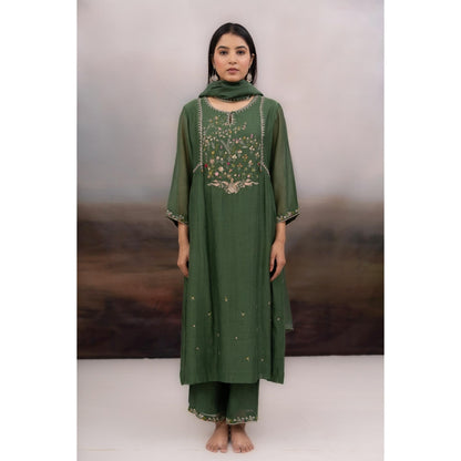 Tatwa Designs Green Falling Stars Kurta with Pant and Dupatta (Set of 3)