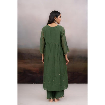 Tatwa Designs Green Falling Stars Kurta with Pant and Dupatta (Set of 3)