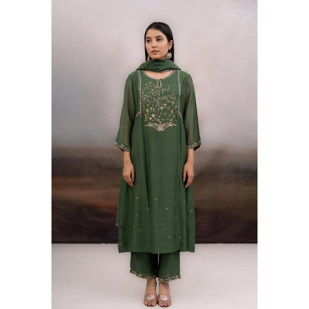 Tatwa Designs Green Falling Stars Kurta with Pant and Dupatta (Set of 3)