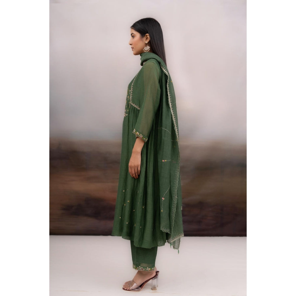 Tatwa Designs Green Falling Stars Kurta with Pant and Dupatta (Set of 3)