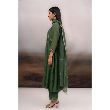 Tatwa Designs Green Falling Stars Kurta with Pant and Dupatta (Set of 3)