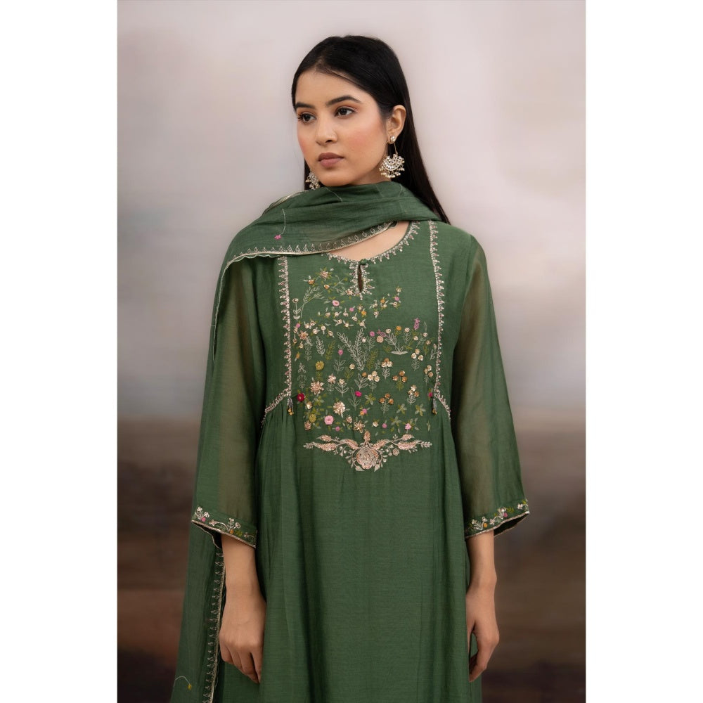 Tatwa Designs Green Falling Stars Kurta with Pant and Dupatta (Set of 3)