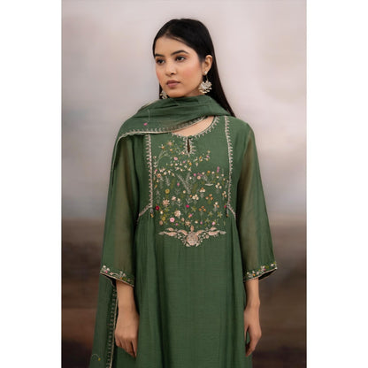 Tatwa Designs Green Falling Stars Kurta with Pant and Dupatta (Set of 3)