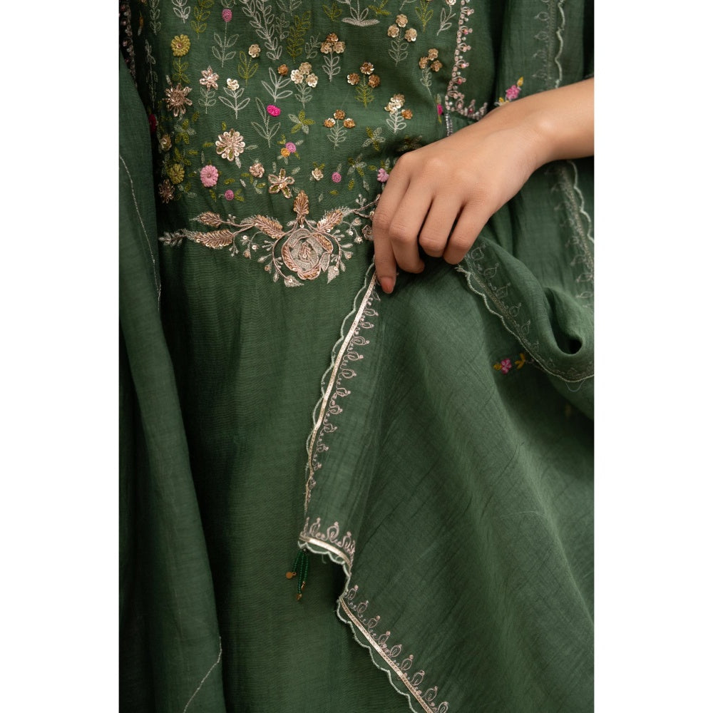 Tatwa Designs Green Falling Stars Kurta with Pant and Dupatta (Set of 3)
