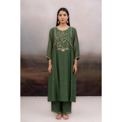 Tatwa Designs Green Falling Stars Kurta with Pant and Dupatta (Set of 3)