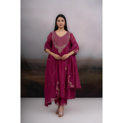 Tatwa Designs Magenta Desert Palm Kurta with Pant and Dupatta (Set of 3)