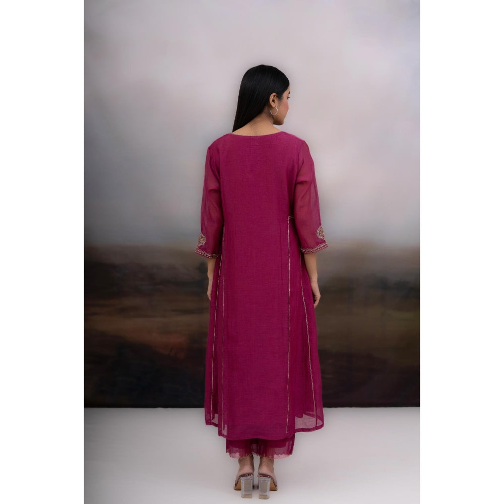 Tatwa Designs Magenta Desert Palm Kurta with Pant and Dupatta (Set of 3)