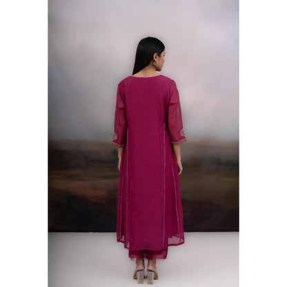 Tatwa Designs Magenta Desert Palm Kurta with Pant and Dupatta (Set of 3)
