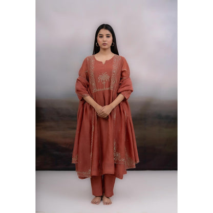 Tatwa Designs Brown Desert Palm Kurta with Pant and Dupatta (Set of 3)
