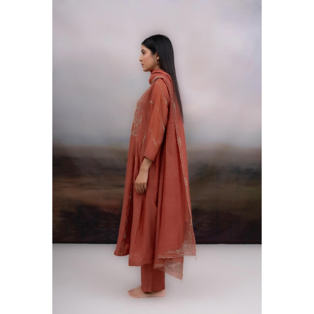 Tatwa Designs Brown Desert Palm Kurta with Pant and Dupatta (Set of 3)