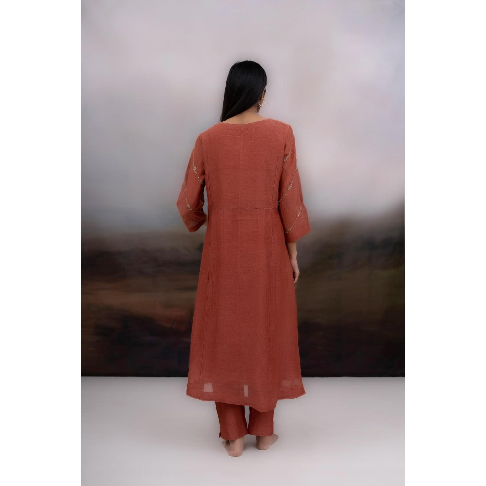 Tatwa Designs Brown Desert Palm Kurta with Pant and Dupatta (Set of 3)