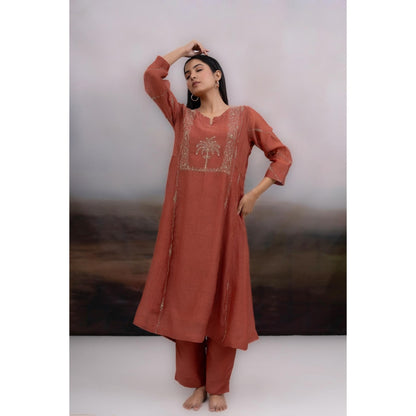 Tatwa Designs Brown Desert Palm Kurta with Pant and Dupatta (Set of 3)