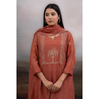 Tatwa Designs Brown Desert Palm Kurta with Pant and Dupatta (Set of 3)