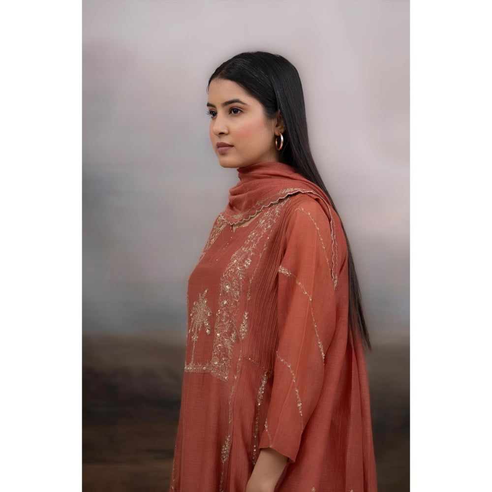 Tatwa Designs Brown Desert Palm Kurta with Pant and Dupatta (Set of 3)