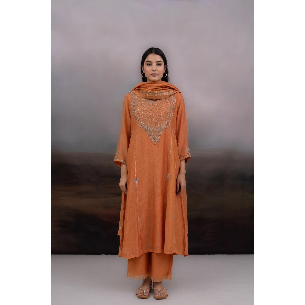 Tatwa Designs Rust Orange Ambia Kurta with Pant and Dupatta (Set of 3)