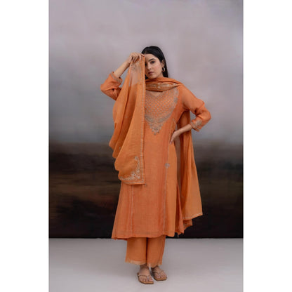 Tatwa Designs Rust Orange Ambia Kurta with Pant and Dupatta (Set of 3)