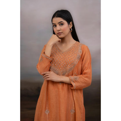 Tatwa Designs Rust Orange Ambia Kurta with Pant and Dupatta (Set of 3)