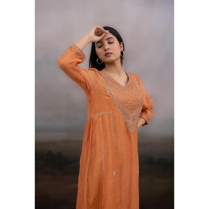 Tatwa Designs Rust Orange Ambia Kurta with Pant and Dupatta (Set of 3)