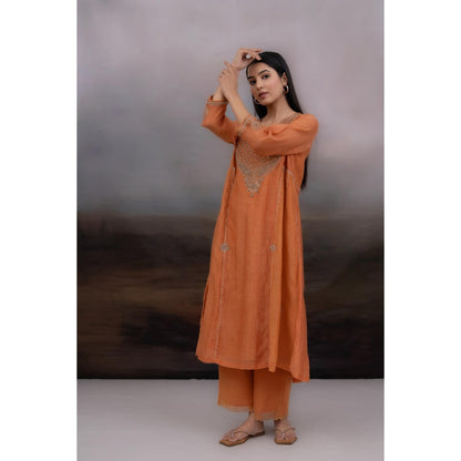 Tatwa Designs Rust Orange Ambia Kurta with Pant and Dupatta (Set of 3)