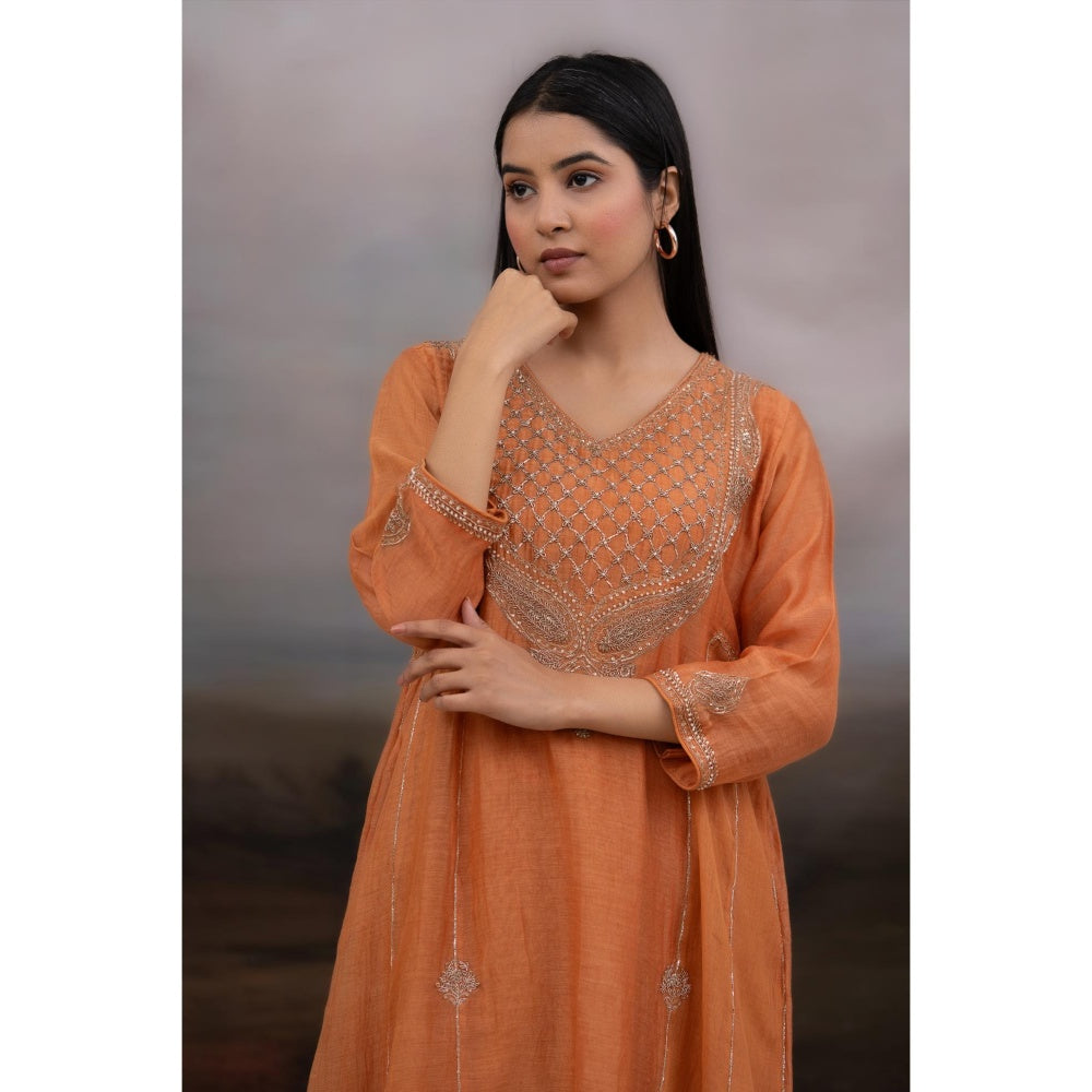 Tatwa Designs Rust Orange Ambia Kurta with Pant and Dupatta (Set of 3)