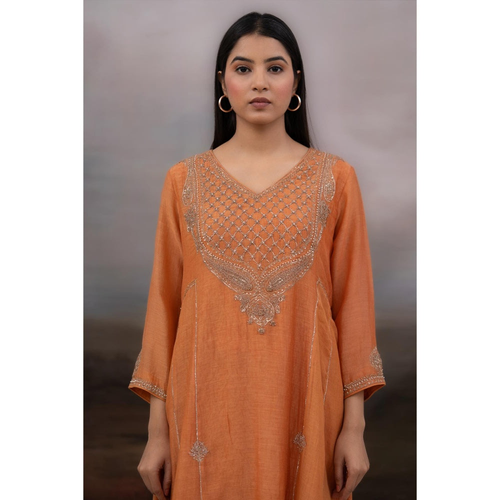 Tatwa Designs Rust Orange Ambia Kurta with Pant and Dupatta (Set of 3)