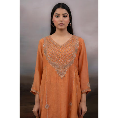 Tatwa Designs Rust Orange Ambia Kurta with Pant and Dupatta (Set of 3)