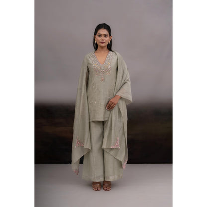 Tatwa Designs Grey Matsya Kurta with Palazzo and Dupatta (Set of 3)
