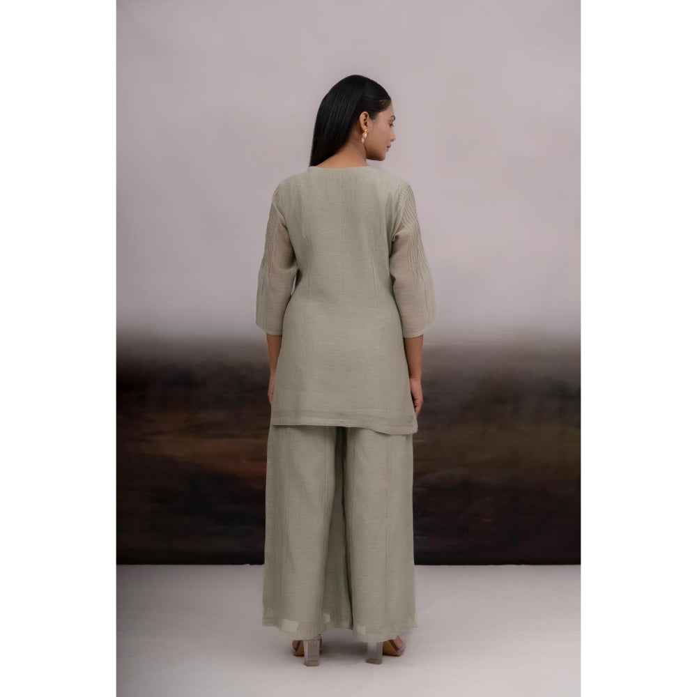 Tatwa Designs Grey Matsya Kurta with Palazzo and Dupatta (Set of 3)