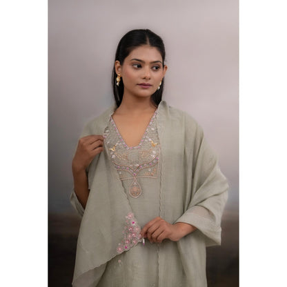 Tatwa Designs Grey Matsya Kurta with Palazzo and Dupatta (Set of 3)