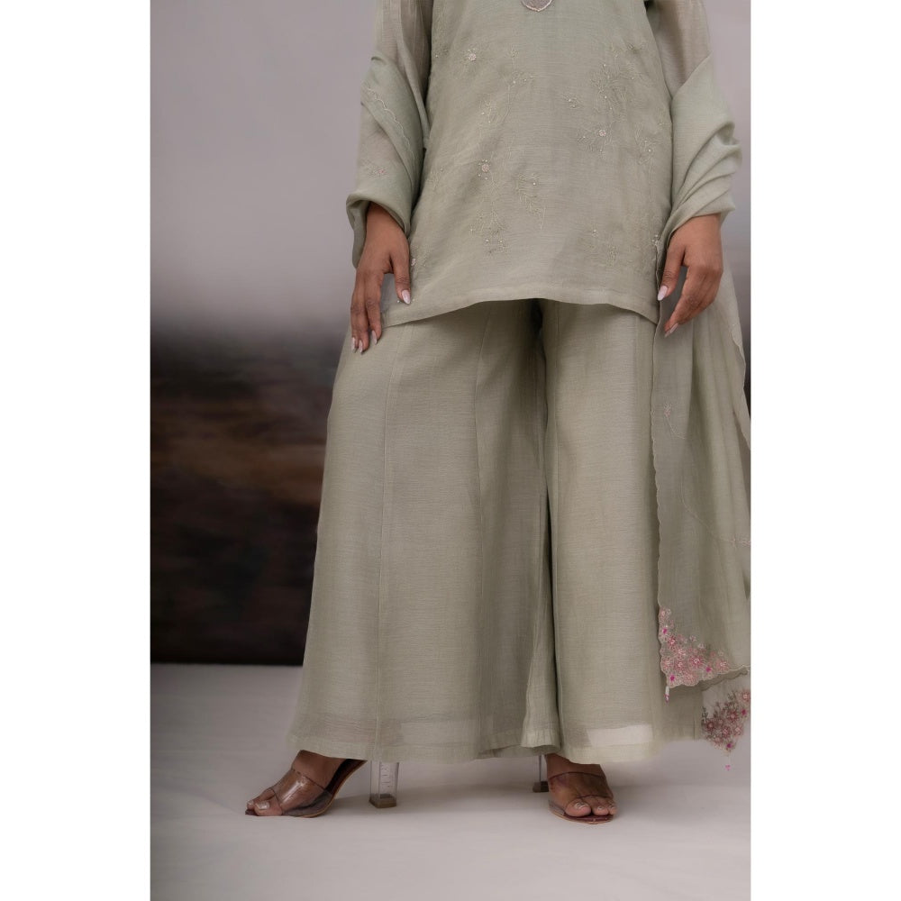 Tatwa Designs Grey Matsya Kurta with Palazzo and Dupatta (Set of 3)